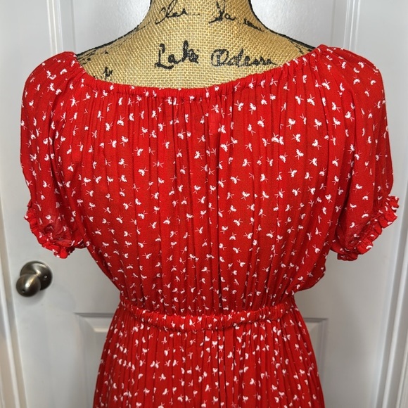Faithfull the Brand Size 2 Jardim Red White Off the Shoulder Lightweight Dress - Picture 9 of 13